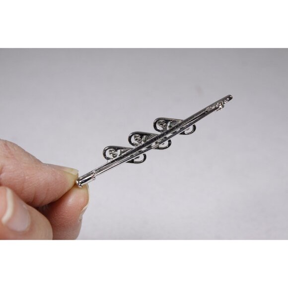 Vintage bar brooch with 3 green glass stones, tie pin cravat pin, mens costume - Picture 3 of 5